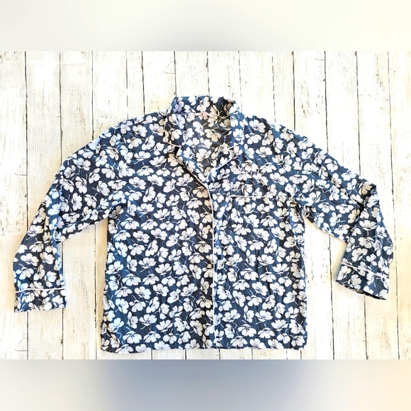 Victoria's Secret Other - Victoria's Secret Bride Gray/Blue & White Floral Button up Pajama Top Pink Trim
